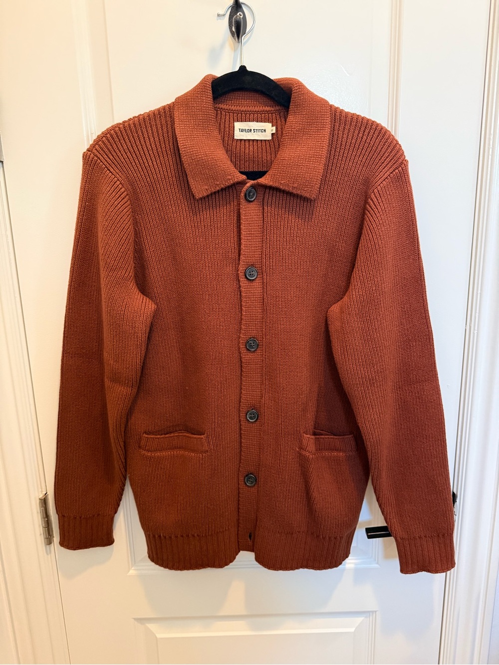 Taylor Stitch Men's Brick Orange Button-Up Knit Cardigan